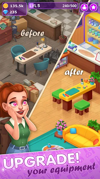 Beauty Tycoon: Hair Salon Game (Бьюти Тайкун)  [МОД Бесконечные деньги] Screenshot 5