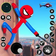 Взломанная Flying Stickman Rope Hero Game  [МОД Unlocked] - полная версия apk на Андроид