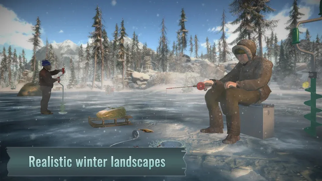 Ice fishing game. Catch bass.  [МОД Все открыто] Screenshot 1